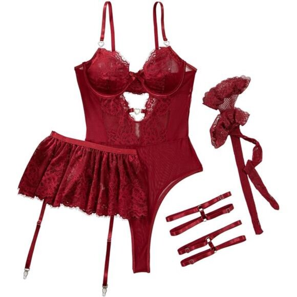 Sexy Stocking Underwire Babydoll Lace Mesh Garter AVAIL IN PLUS SIZES - Picture 4 of 6